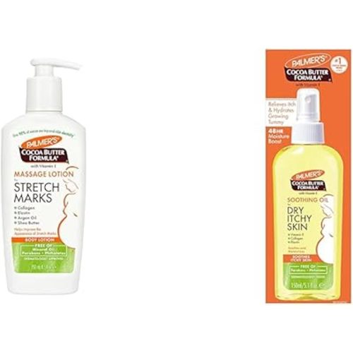 Palmer's Cocoa Butter Formula Massage Lotion for Stretch Marks & Cocoa Butter Formula Soothing Oil with Vitamin E, Dry, Itchy Skin Relief, Pregnancy-Safe Anti-Itch Body Oil, 5.1 Ounces