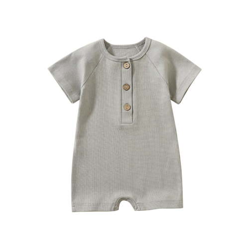 AherBiu Baby Girls Boys Rompers Short Sleeve Newborn Infant Ribbed Button Crewneck Summer Short Jumpsuits Overalls