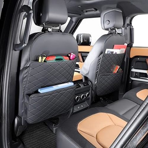 Seat Back Protector + Large Capacity Pocket Storage Organizer,Preventing the Impact of Children Stepping on the Seat Backrest (Black)