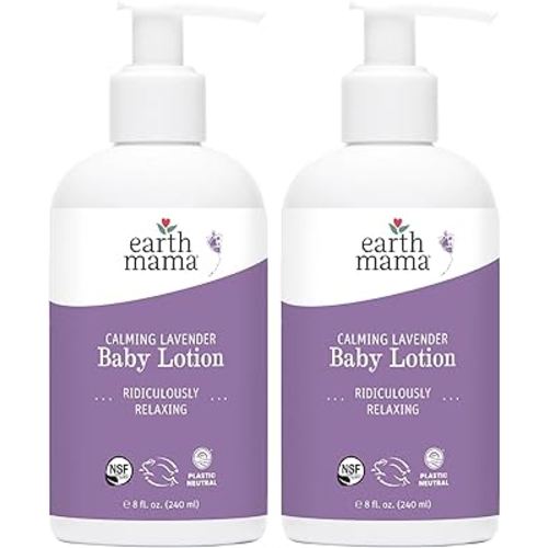 Earth Mama Calming Lavender Baby Lotion for Dry Skin, Calendula Cream for Newborn Skin Care, Organic Moisturizer for Children, Aloe Juice, Rooibos, & Shea Butter, Lavender Lotion, 8 Fl Oz (2Pk)