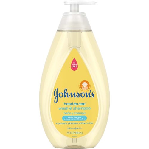 Johnson's Head-to-Toe Gentle Tear-Free Baby & Newborn Wash & Shampoo, Sulfate-, Paraben- Phthalate- & Dye-Free, Hypoallergenic Wash for Sensitive Skin & Hair, 27.1 fl. Oz