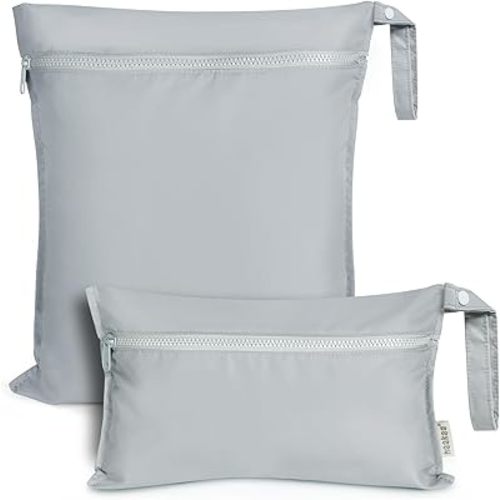 haakaa Waterproof Wet Bags for Baby Wet Dry Bags for Cloth Diaper, Swimsuit & Travel, 2pcs, Grey