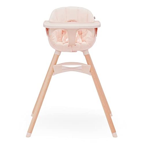 Lalo The Chair Convertible 3-in-1 High Chair - Wooden High Chair for Babies & Toddlers, Baby High Chair with Dishwasher Safe Tray, Adjustable Footrest & Machine Washable High Chair Cushion, Grapefruit