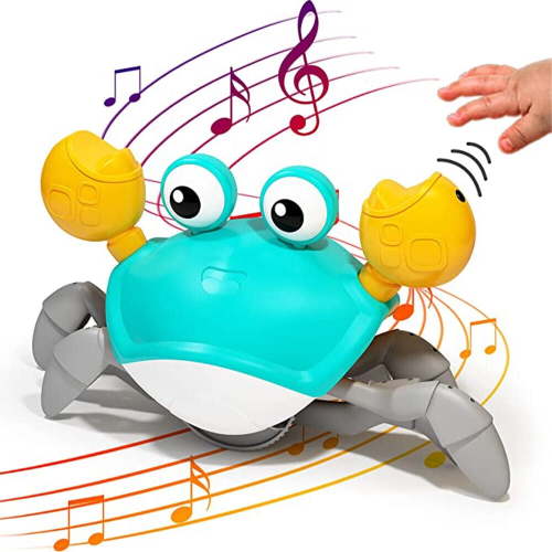 SOATUT Crawling Crab Baby Toy Tummy Time Baby Toys with Music LED Light Will Automatically Avoid Obstacles Build in Rechargeable Battery for Toddler Baby Boy Girl Interactive Development Toy(Green)