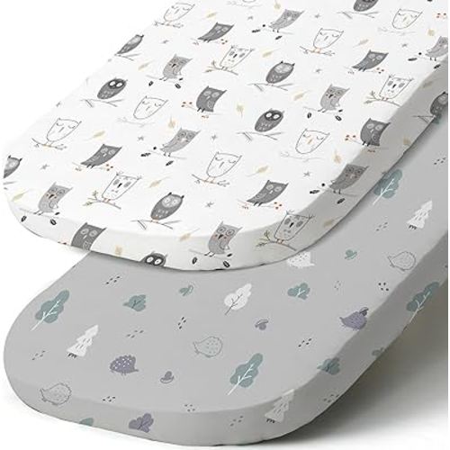 Stretch Fitted Bassinet Sheet Set BROLEX 2 Pack Cradle Sheets for Bassinet Pad/Mattress,Unisex Boys Girls,Ultra Soft,Hedgehog&Owl