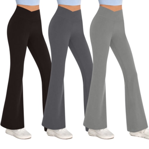Sweet Hearts 3-Pack Flare Leggings for Women- Crossover Yoga Pants Women’s Clothing Made in USA