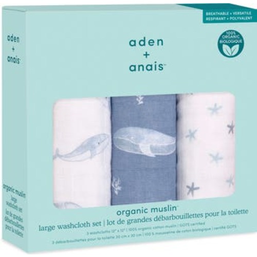 3-Pack Assorted Organic Cotton Muslin Washcloths
