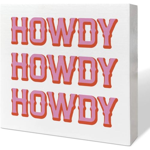 Boho Western Desk Decor Wooden Box Sign Howdy Nursery Western Decor for Home Bedroom Teen Girl Cowgirl Desk Decoration for Living Room Kitchen Table Cowgirl for Women5x5inch