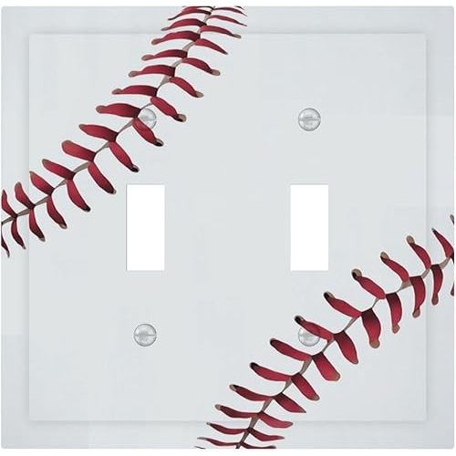 Decorative Switch Plates Baseball Pattern Wall Plate 2 Gang Double Toggle Outlet Light Switch Cover Wall Plate Electrical Faceplate for Bedroom Bathroom Decor