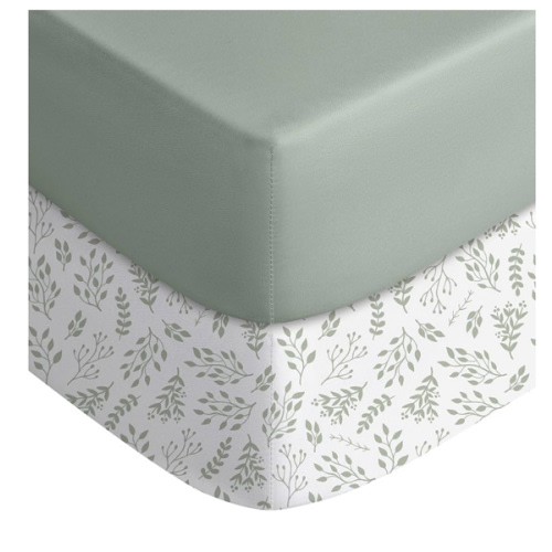 Yoofoss Baby Crib Sheets for Boys Girls, Fitted Crib Sheet 2 Pack for Standard Crib and Toddler Mattress, Super Soft Microfiber Baby Sheet 28x52x8in(Green+Leaf)