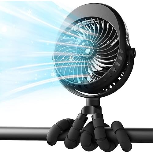 4000mAh Portable Stroller Fan with Mist, Rechargeable Mister Fan with Water Spray, 270°Pivoting, Flexible Tripod Clip on Mist Cooling Fans for Disney Travel Beach Outdoor Car Seat Treadmill Golf Cart