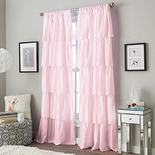 Curtainworks Flounced Ruffle Rod Pocket 100% Polyester, 42 x 63 Inch, 1 Curtain Panel, Pink