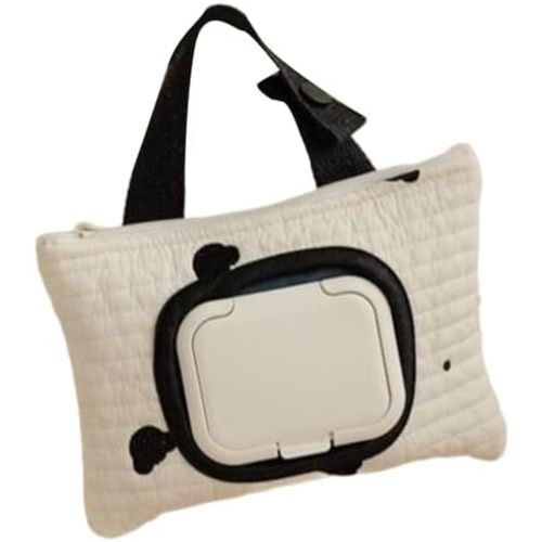 Embroidered Bear Wet Wipe Holder, Portable Baby Pouch With Clip, Cotton Travel Storage Bag For Diaper Bag And Carrier Accessories