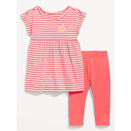 Printed Short-Sleeve Dress and Leggings Set for Baby