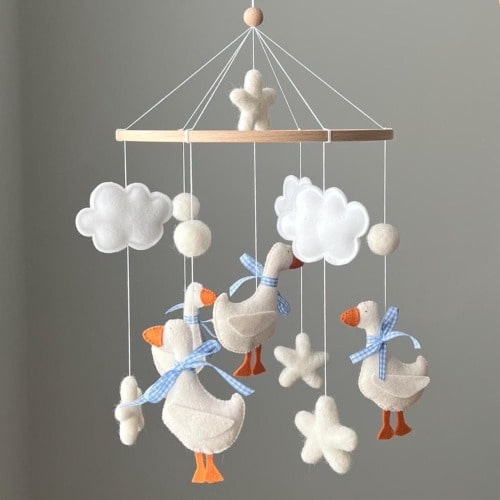 Goose Baby Mobile, Felt Farm Nursery Decor