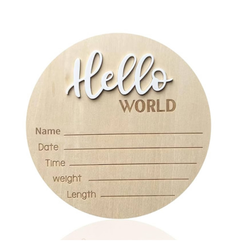 Baby Announcement Sign, ​5.9 Inch Wooden Hello World Newborn Signs, Birth Announcement Sign, Baby Shower Hospital Nursery for Newborn Boys and Girls (White)