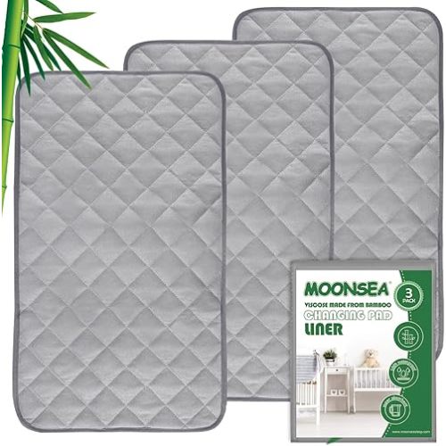 Diaper Changing Pad Liner Non-Slip, Waterproof Terry Mat, Quilted Absorbent Bassinet Liners Washable, 3 Pack 13"x 26" Reusable Portable Changing Table Pad Rectangle Grey