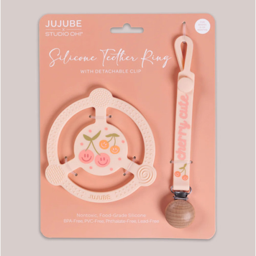 Silicone Teether Ring & Detachable Clip - Cherry Cute by Doodle By Meg