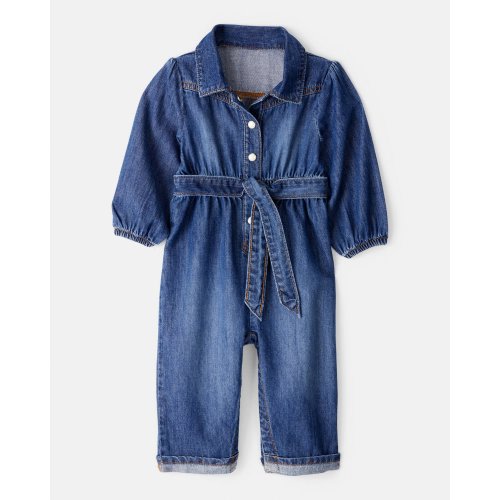 Baby Girl Denim Cotton Long-Sleeve Jumpsuit - Smokey Wash - OshKosh | Carter's