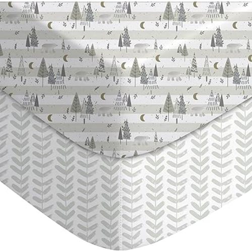 Yoofoss Baby Crib Sheets for Boys Girls, Fitted Crib Sheet 2 Pack for Standard Crib and Toddler Mattress, Super Soft Microfiber Baby Sheet 28x52x8in Forest Bear