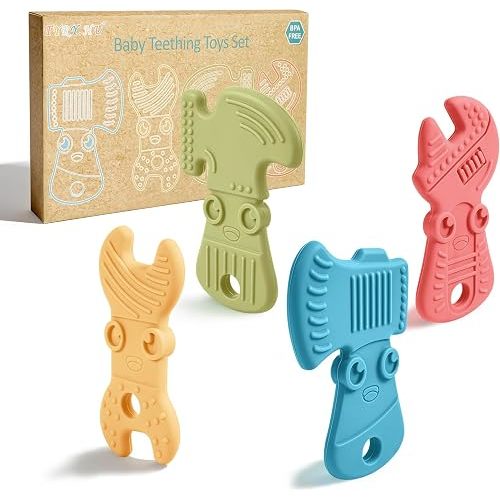 TYRY.HU Baby Teething Toys for Babies 0-6 Months 6-12 Months, BPA Free Silicone Baby Molar Teether Chew Toys, Hammer Wrench Spanner Pliers for Boys Girls, Soft-Textured, Easy to Hold & Clean, Cute