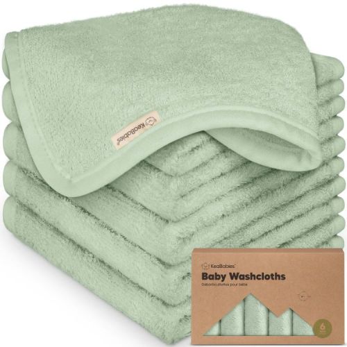 KeaBabies 6pk Deluxe Baby Washcloths, 10x10 Organic and Soft Baby Wash Cloth, Baby Bath Towel, Face Cloths (Pistachio)