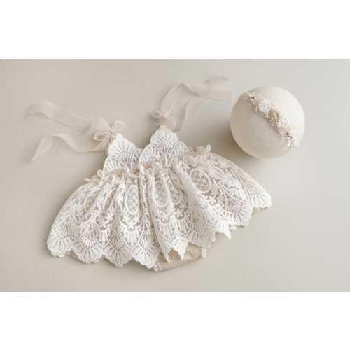 Lace Newborn Outfit, Newborn White-Beige Dress, Newborn Photography Outfit, Newborn Lace Dress, Newborn Props Set, Newborn Photo Prop