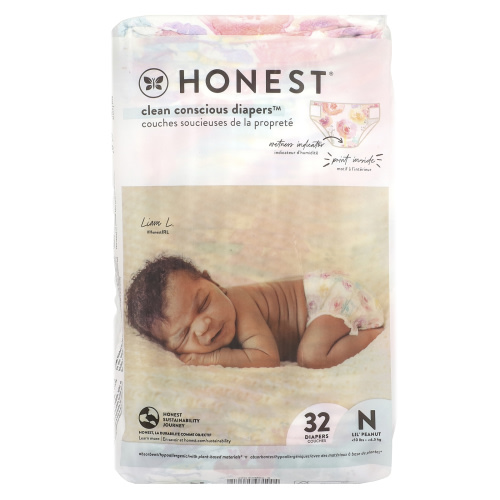 The Honest Company Honest Diapers, Newborn, Less Than 10 Pounds, Rose Blossom, 32 Diapers
