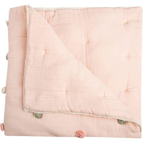 Crane Baby Soft Cotton Muslin Nursery Blanket with Pom Pom Trim, 36" X 36", Stroller Blanket for Girls, Pink Nursery Decor, for Girls, 100% Cotton, Polka Dot