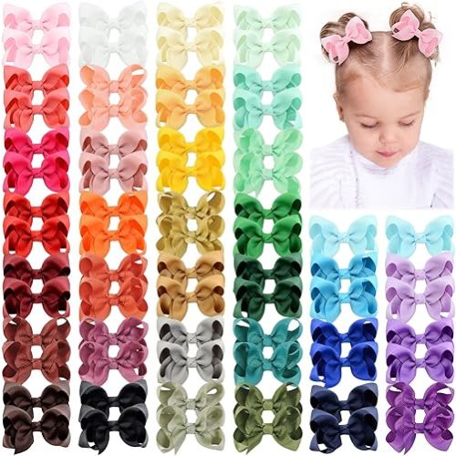 70 Pieces Hair Bows for Girls 3 Inch Grosgrain Ribbon Toddler Hair Accessories with Alligator Clips for Toddlers Baby Girls Kids Teens