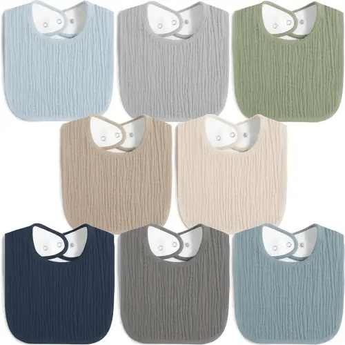 8 Pack Baby Muslin Bibs 100% Cotton Bibs for Boys Girls,Soft and Absorbent Bib Set for Feeding and Drooling