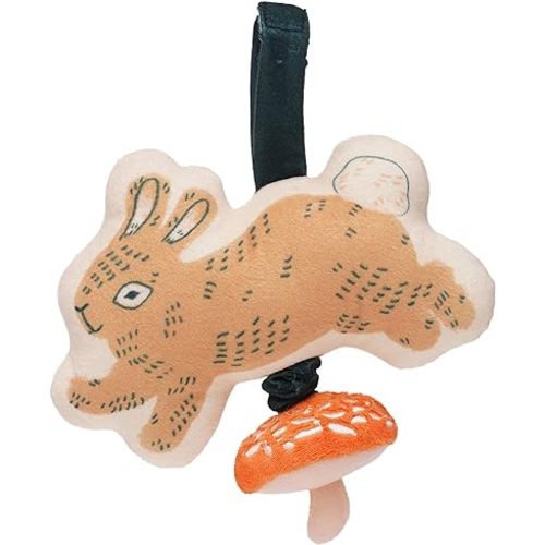 Manhattan Toy Button Bunny Brahm's Lullaby Pull Musical Toy with Baby Chime and Adjustable Fabric Loop for Carriers and Cribs
