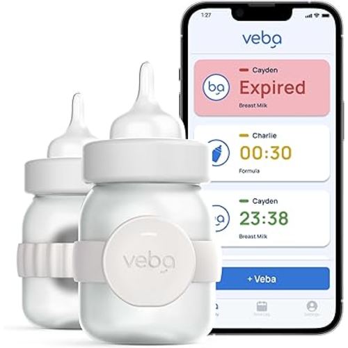 Veba Smart Baby Bottle Monitor® [AS SEEN ON Shark Tank], Smart Milk Tracker, Baby Feeding Essentials, Track Breast Milk & Formula Expiration, Temperature Monitor, Feeding Log, App Control