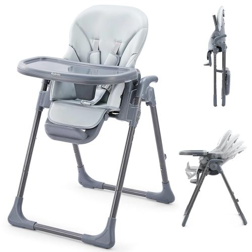 Ezebaby Foldable Baby High Chair–Portable High Chairs for Babies & Toddlers, Adjustable Height, Recline and Footrest, 5-Point Safety Harness, Removable Tray Baby Feeding Highchair