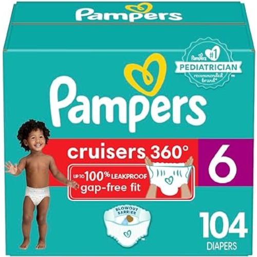 Pampers Diapers - Cruisers 360 - Size 6, 104 Count, Babyproof up to 100% Leakproof Pull-On Diaper