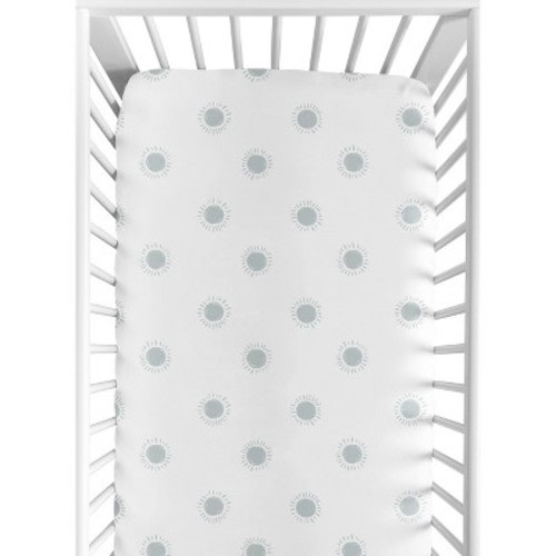 Sweet Jojo Designs Gender Neutral Baby Fitted Crib Sheet Boho Sun White and Blue
