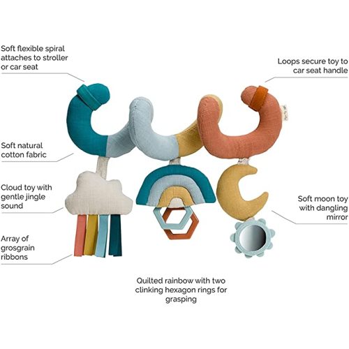 Itzy Ritzy Spiral Car Seat & Stroller Activity Toy; Includes Clinking Rings, Mirror and Textured Ribbons; Rainbow