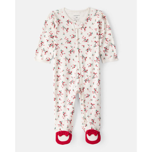 Baby Girl Bow Floral Print 100% Cotton Sleep & Play Pajamas - White/Red - Carter's | Carter's