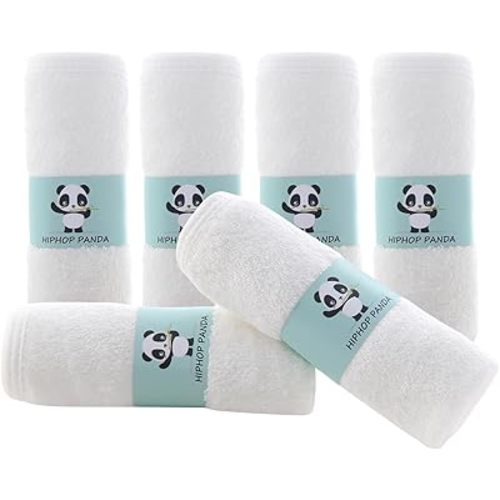 HIPHOP PANDA Baby Washcloths, Rayon Made from Bamboo - 2 Layer Ultra Soft Absorbent Newborn Bath Face Towel - Reusable Baby Wipes for Delicate Skin - White, 6 Pack