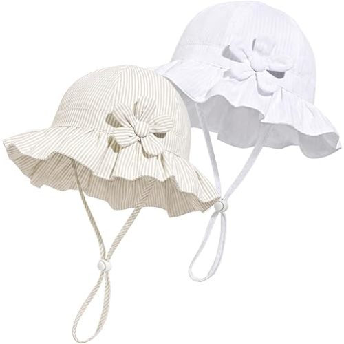 Baby Girl Wide Brim Bucket Hats with UPF 50+ Outdoor Adjustable Beach Hat with Sun Hat