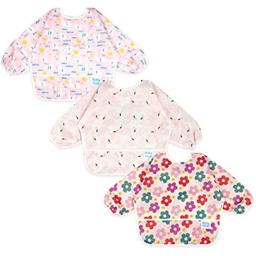 3 Pcs Long Sleeved Bib Set|Baby Waterproof Bibs with Pocket Bundle|Toddler Bib with Sleeves|Stain Resistance Smock 6-24 Month