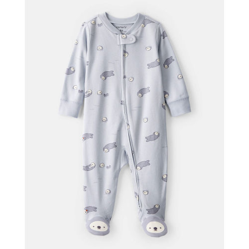 Baby Otter Print 100% Cotton Long-Sleeve Snug Fit Sleep & Play Pajamas - Blue | Carter's