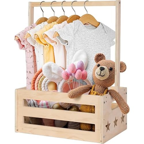 Wooden Baby Shower Crate Closet with Handle, Multifunctional Baby Basket, Baby Storage Basket, Easy Assembly Baby Baskets for Boys & Girls, Practical Pregnancy Gifts for New Parents