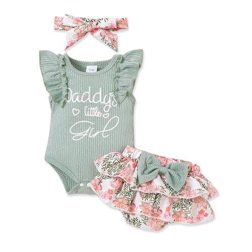 Doresbebe Newborn Baby Girl Clothes Infant Outfits Summer Shorts Set Floral Romper+Cute Baby Skirt +Headband