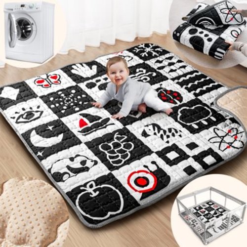 Beavtaens Baby Play Mat for Floor, Fits 50x50 Playpen, Super Soft, Anti-Slip, for Age 0-4 (Contrast)