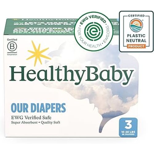 Our Diapers | EWG Verified Safe & Plant-Based Diapers | Absorbent for Leak Protection | Soft Organic Cotton Shell | Chlorine-Free Diaper for Sensitive Skin | Size 3 (58 Diapers)