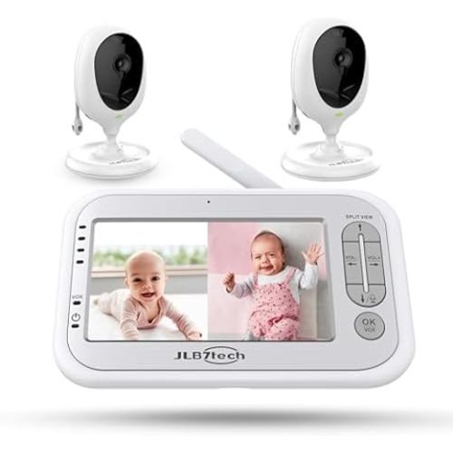 ANMEATE Video Baby Monitor with 2 Digital Camera, Digital 2.4Ghz Wireless Video Monitor with Temperature Monitor, 960ft Transmission Range, 2-Way Talk, Night Vision, High Capacity Battery(2 Cameras) - SM24-2 Cameras