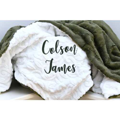 Personalized Hunter Green baby blanket-Sage Green baby minky blanket-Hunter green nursery-Sage green nursery-Green baby shower gift
