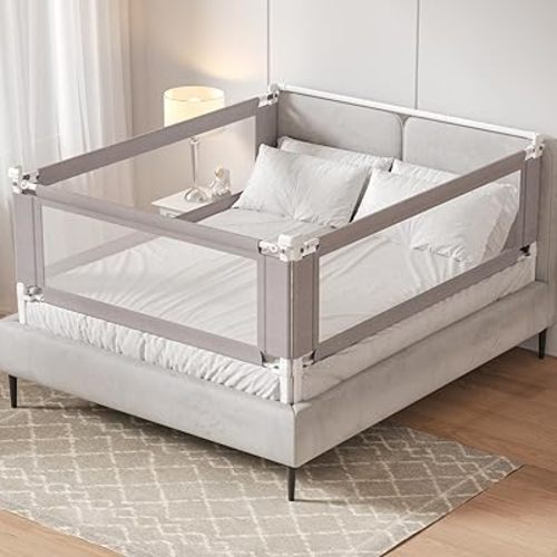 3-Pack Queen Size Bed Rail for Toddlers - Height Adjustable Baby Bed Rail Guard with Headboard Rod,Safety Bed Rails for Queen Size Bed with Child Lock(2 Sides 78.7" + 1 Side 59")