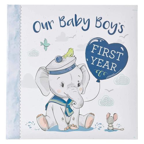 Christian Art Gifts Boy Baby Book of Memories Blue Keepsake Photo Album Our Baby Boy's First Year Memory Book Baby Book with Bible Verses